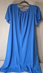 Vanity Fair Blue Nylon Slip Dress Medium Vintage Style Nightgown Half Sleeve