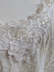 Vintage Ivory Nightgown 2X Plus Size Lace Pearl Beaded Nylon Made In USA Bridal