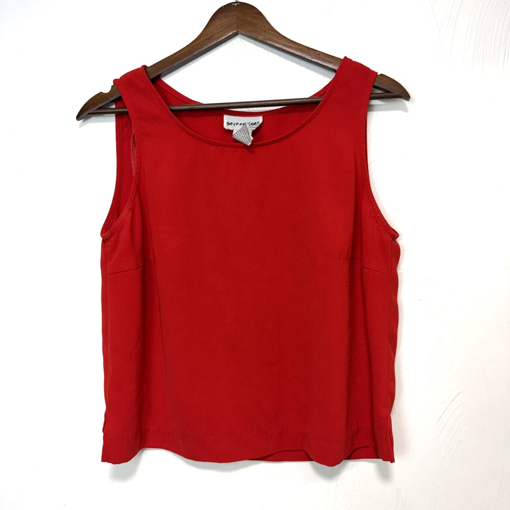 Vintage Perceptions Women’s Red Solid Casual Sleeveless Tank Top Blouse Size 8