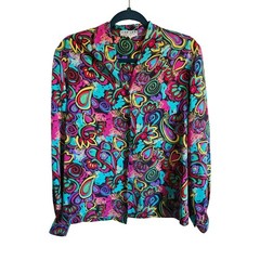 Jaeger 32 Vintage 80’s Great Britain Psychedelic Paisley Heart Blouse Multicolor