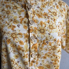 Vintage 1970s Home Sewn Groovy Popover Smock Shirt Daisy Sunflowers M L Boho