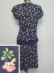 Vintage 1940s Horse Unicorn Novelty Print Peplum Dress (AS-IS) (B-34″ W-26″) WW2