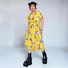 Moschino rare VTG 90’s fairy grunge whimsy surrealism art chess yellow dress 6