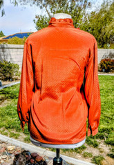 1960s Vintage Joyel Burnt Orange Shiny Polka Dot Ruffle Blouse Petite Sz9 EUC