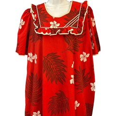 Vintage Hawaiian Muumuu Dress Tropical Red Floral Tiki Luau Resortwear Retro