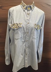 ST. MAARTEN Dallas TX USA VTG Ornate Sparkle Western Flair Denim Shirt L *READ