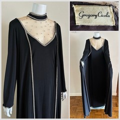 1970s Custom Opera Stage Recital Gown Costume Shoulder Cape Rhinestone Dress VTG