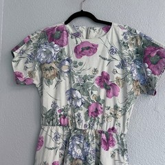Vintage 80s California Looks Floral Cotton Midi Dress Size 10P Made in USA READ