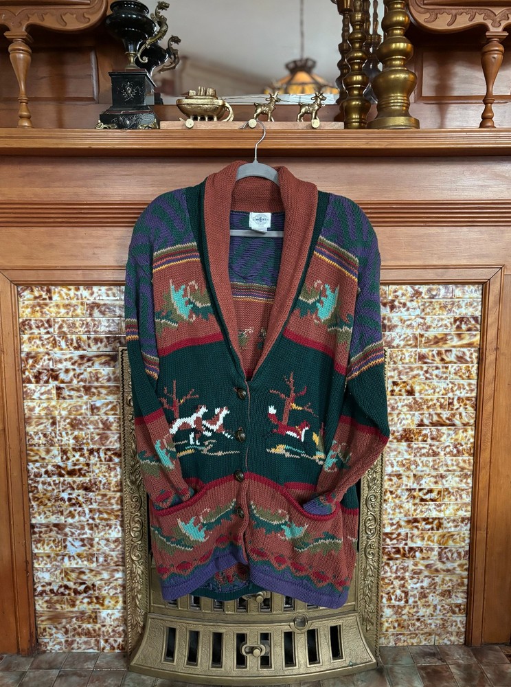 Vintage Miller’s Equestrian Fox Hunt Women’s Cardigan Button Sweater – Size M