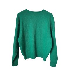 VINTAGE 80s cable knit rabbit hair blend crew neck sweater in kelly green size L