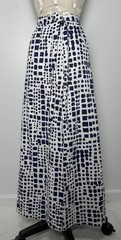 VTG Jaeger London Wrap Maxi Skirt Blue White Mod Geometric High Waist Cotton UK