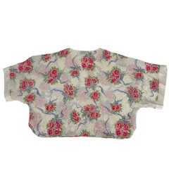 Vintage JO Intimates Floral Damask Pajama Top Medium Pink Rose Blue Ribbon Cream