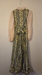Vintage 70s Butterfly Print Floral Cotton Maxi Green/Ivory Sleeves Lace Dress