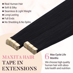 MAXITA 22″ Jet Black Remy Human Tape-In Hair Extensions 30g 10pcs Seamless