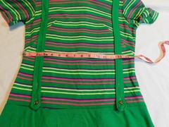 VTG 60s 70’s DRESS MINI JUMPER STRIPED KNIT POLY GREEN XS/S MOD GOGO GROOVY
