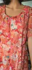 Vtg 60s Lady Bird Classics Floral Polyester Shift Dress Coral Orange Size 24 1/2