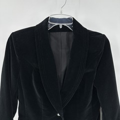 vintage 70s 2 PIECE VELVET SUIT black S M skirt jacket rhinestones office siren