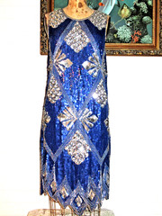 Vintage Blue Silk & Beads & Sequin Flapper Dress Saks Fifth Ave Chanson D’ Amour