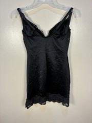 VTG 90s Victoria Secret Satin Lace Shaping Slip Black Hollywood Glamour 34 D