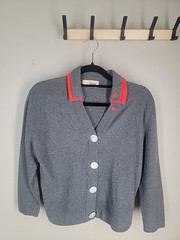 Vintage Dalton 100% Virgin Cashmere Soft Cardigan Crop Sweater Red Gray