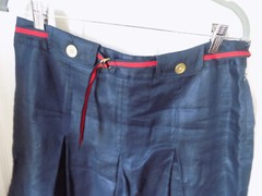 10 Navy Shadow Blue Pleated Casual Tennis Skirt Red belt button loops Vtg 80s