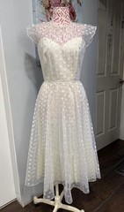 1950s Warren Petites Ivory Polka Dot Tulle Illusion Dress Tea Length Size 6