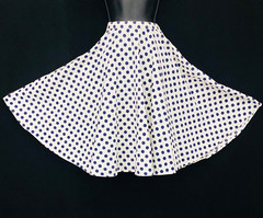 Vintage 1950s white blue polka dot circle skirt XS cotton high waist pin up