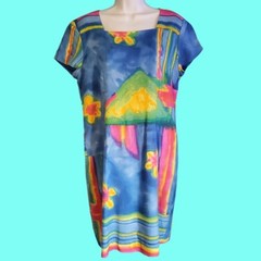 Vintage 90’s POSITIVE ATTITUDE Watercolor Shift Dress Summer Hippie Boho 12P