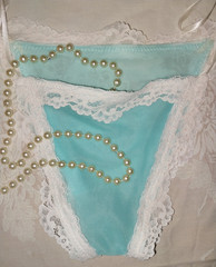 VTG Silky CHIFFON NYLON DBL 100% SKY BLUE OPAQUE SHEER STRING BIKINI PANTIES S