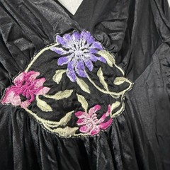 Vintage Vanity Fair Nightgown Black Maxi House Dress Plunge Neck Floral Details