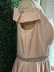 Vintage XL 90s Pink Satin Homecoming Dress Rhinestone Waist Off Shoulder