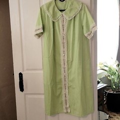 Vintage Mint Green Nightgown Night Shirt with Pink White Kelly Green Lace Detail