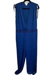 Johnathan Logan VTG USA Made Blue V-neck Jumpsuit L Harem Pants Elastic Waist
