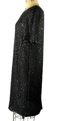 Beaded Drama Special Occasion Dress Black Beads Iridescent Sequins Formal 16WP