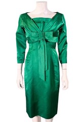 Vintage Saks Fifth Avenue Green Silk Cocktail Dress/Jacket Set S
