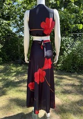 Vintage 1970s WRAP CROP TOP & SKIRT Set Outfit Black Red Disco Resort Bohemian