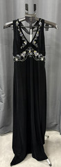 Vintage 90s Black Velvet Beaded Halter Maxi Dress size 13/14
