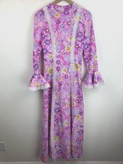 Vintage Purple Floral Maxi Dress Bell Sleeve XXS