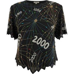 Laurence Kazar Beaded Silk Blouse Wmn 5X Black 2000 Millennium Vintage Y2K top