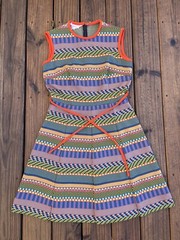 Vintage Kay Windsor Blue Red Polyester Geometric Check Stripe Sleeveless Dress