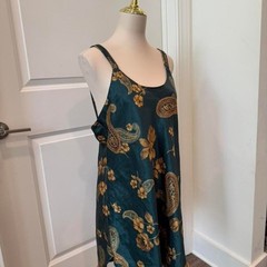 Vintage Cinema Etoile Teal Paisley Floral Slip Dress Spaghetti Strap Size L