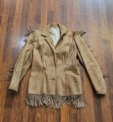 Vtg Pioneer Wear Leather Jacket Women Fringe Suede Coat Western Hippy 70s Sz 16