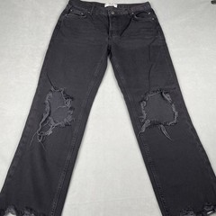 We The Free Maggie Jeans Sz 26 Distressed Black Mid Rise Straight Leg Grunge 90s