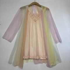 Vtg 1950-60’s Babydoll Nightgown & Peignoir Set Vanity Fair Multicolor Pastels