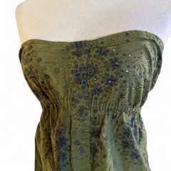 Mudd 2010s Green Boho Botanical Print and Gold Studded Button-up Mini Dress