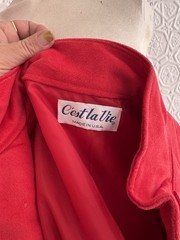 Vintage 1980s Velvet Jacket-Deadstock-Red-Velour-Varsity-Zip Up-Essential-Medium