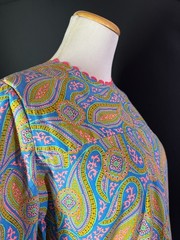 Vintage 1970s Homemade Housedress Zip Back Paisley Pockets Ric Rac Trim