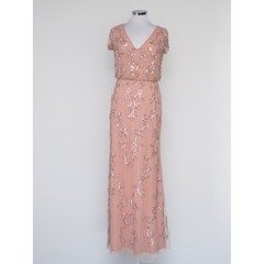 Adrianna Papell – V-Neck Beaded Short-Sleeve Gown