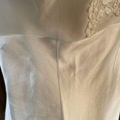 Vintage DENTELLE Off White Satin Bridal Slipdress GOWN Lace Pearls Sheer M