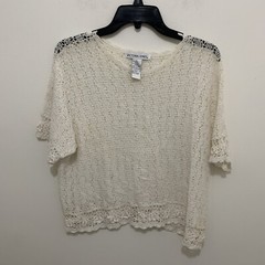 Vintage 90s Victoria Jones Womens XL Ramie Cream Short Sleeve Knit Top Sweater